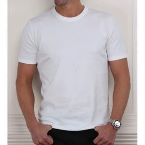 NWT Collars & Co Size Medium Cotton Silk White Crew Neck Tee Causal Shirt Short
